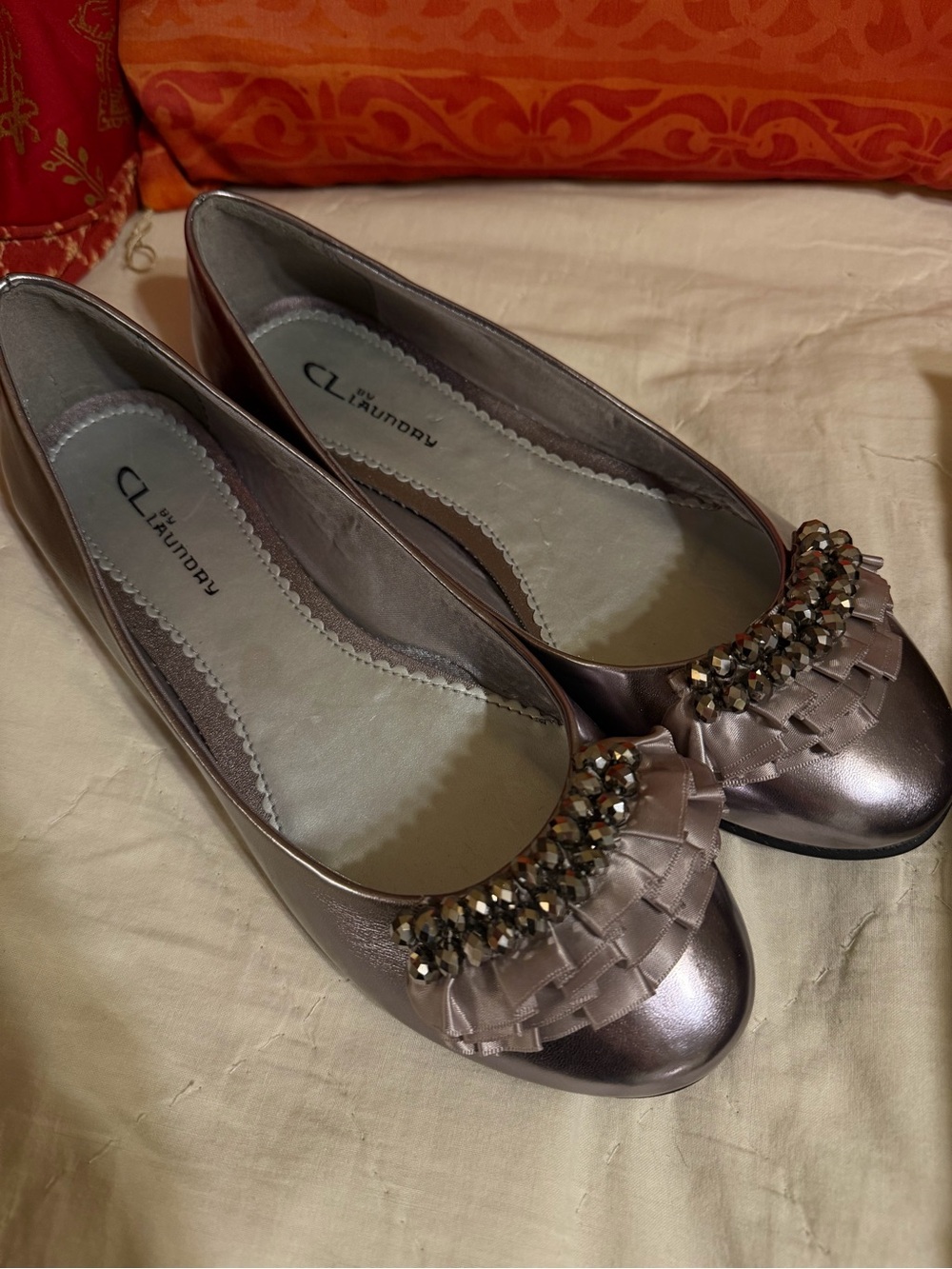 Laundry By Shelli Segal Metallic Taupe Jeweled Ballet Flats